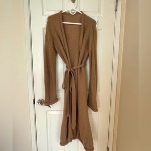 Oversize tan long mohair knit cardigan for woman
